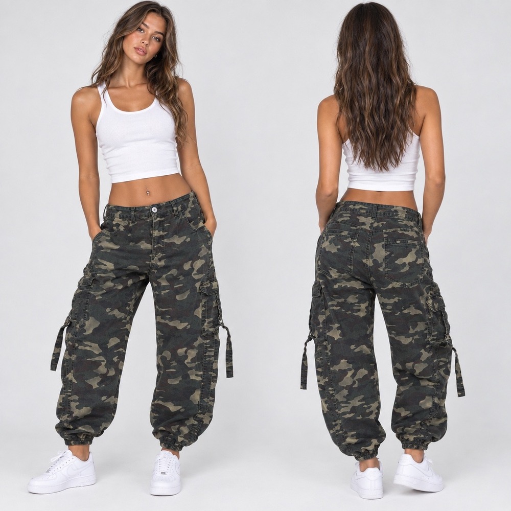 Vintage Y2K 90s mid low rise camo jogger cargo pants by VIP jeans size 11/12